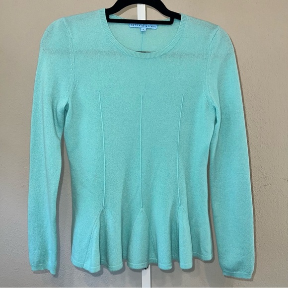 100% Cashmere Antonio Melani Peplum Sweater Blue Womens Small - Picture 1 of 8